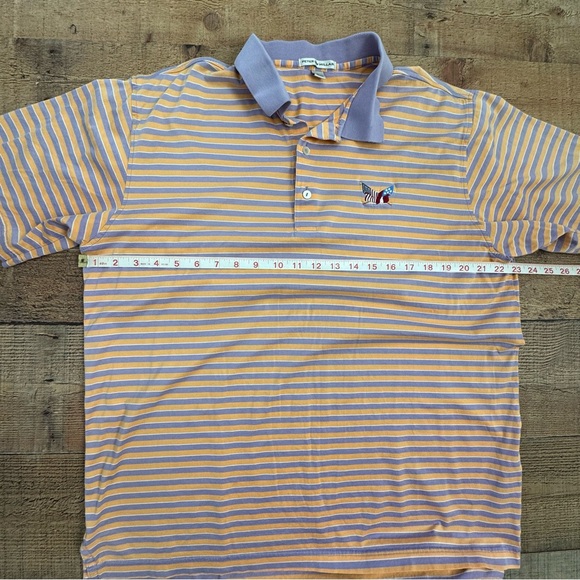 Peter Millar Cotton Blend Golf Polo Lilac Purple and Orange Striped Mens Large - Picture 6 of 7